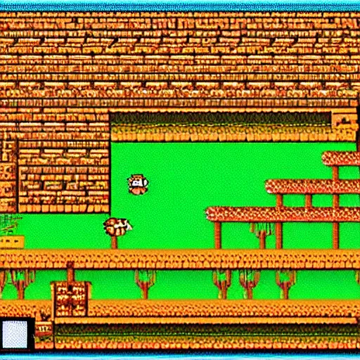 Image similar to detailed screenshot of a forest level in super mario world 2 : yoshi's island ( 1 9 9 5 ) on the super nintendo ( snes ), 1 6 - bit sprites