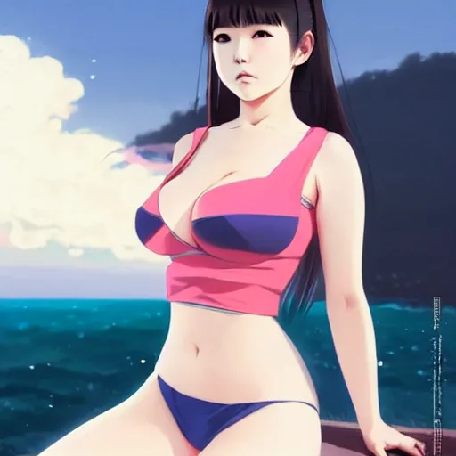 Image similar to a beautiful young japanese hitomi tanaka alluring gravure model in crop top, by ilya kuvshinov and artgerm, aesthetic, gorgeous, alluring, attractive, gapmoe yandere grimdark, trending on pixiv fanbox, painted by greg rutkowski makoto shinkai takashi takeuchi studio ghibli, akihiko yoshida