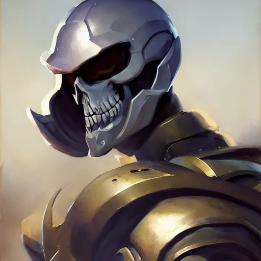 Image similar to greg manchess portrait painting of partially armored skeletor overwatch character, medium shot, asymmetrical, profile picture, organic painting, sunny day, matte painting, bold shapes, hard edges, street art, trending on artstation, by huang guangjian, gil elvgren, ruan jia, greg rutkowski, gaston bussiere