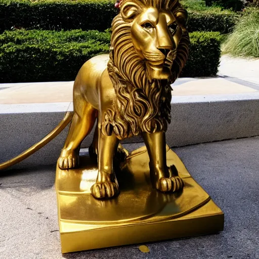 Prompt: golden statue of a lion wearing a leotard