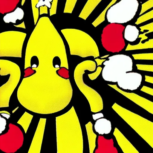 Image similar to a cartoon banana with pom poms on its hands, a computer rendering by lichtenstein, reddit contest winner, toyism, contest winner, booru, dynamic pose