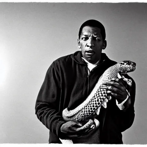 Image similar to john coltrane snuggling a rattlesnake