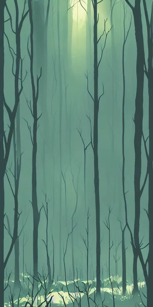 Prompt: a minimalist picture of a magical forest, by petros afshar
