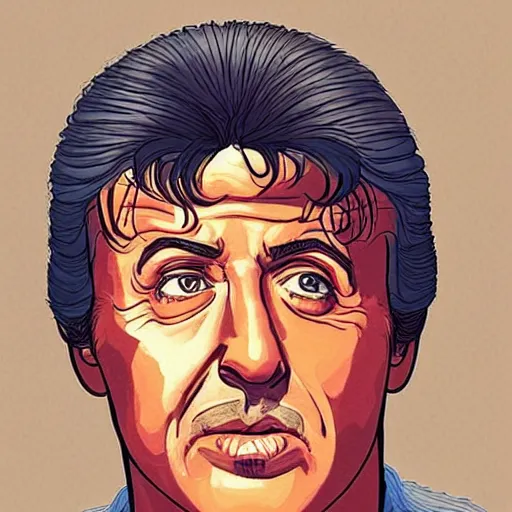 Prompt: “ sylvester stallone retro minimalist portrait by jean giraud, moebius starwatcher comic, sharp, smooth face, 8 k ”