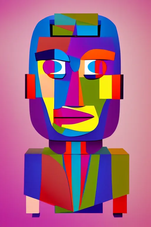 Image similar to cubist moai statue cutout digital illustration cartoon colorful beeple