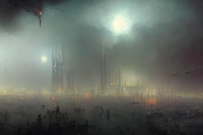 Image similar to Dystopian futuristic city by ivan aivazovsky