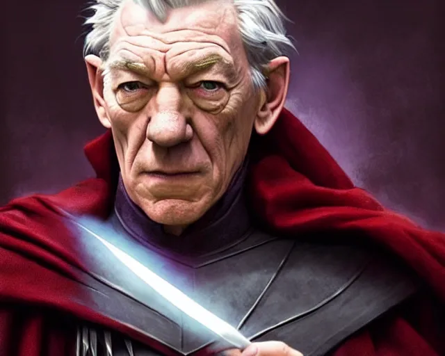 Image similar to ian mckellen as magneto and he is mind controlling lord voldemort to eat a wedding cake, deep focus, d & d, fantasy, intricate, elegant, highly detailed, digital painting, artstation, concept art, matte, sharp focus, illustration, hearthstone, art by artgerm and greg rutkowski and alphonse mucha