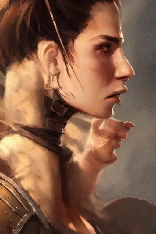 Prompt: dungeons and dragons character side profile portrait, dramatic light, dungeon background, 2 0 0 mm focal length, painted by stanley lau, painted by greg rutkowski, painted by stanley artgerm, digital art, trending on artstation