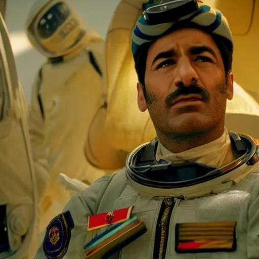 Image similar to kurdish astronaut in a movie directed by christopher nolan, movie still frame, promotional image, imax 7 0 mm footage