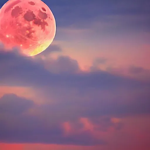 Prompt: a red full Moon on the Sky at night,award winner photo,trending in art station