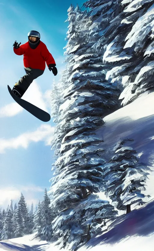 Image similar to Rodney Dangerfield snowboarding, high details, 4k, 8k, trending on artstation