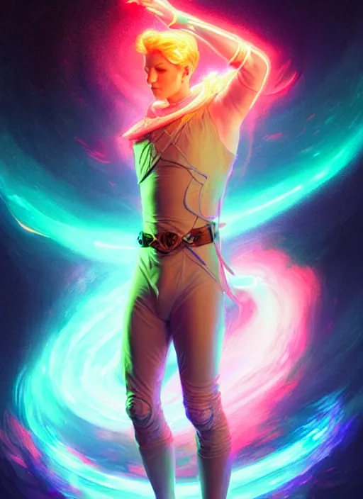 Image similar to a male faceless glowing liquefied stardust adventurer, dnd fantasy character, full body portrait, glowing neon skin, magical aura, ultra realistic, intricate, elegant, highly detailed, digital painting, artstation, smooth, sharp, focus, illustration, art by artgerm and greg rutkowski and alphonse mucha