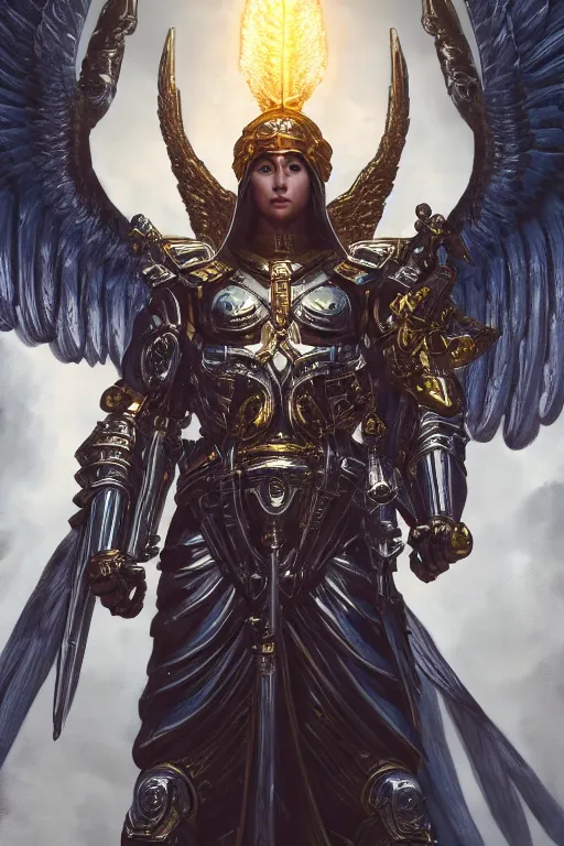 Image similar to archangel micheal by tsuyoshi nagano, illustration, cinematic lighting, hyperdetailed, 8 k, symmetrical, trending on artstation