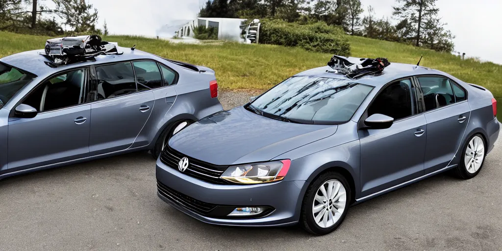 Prompt: profile angle of 2011 volkswagen Jetta cut in half