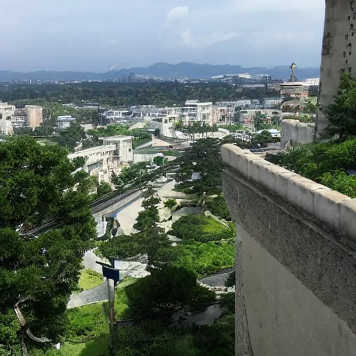 Prompt: makoto shinkai view from castle balcony overlooking kingdom