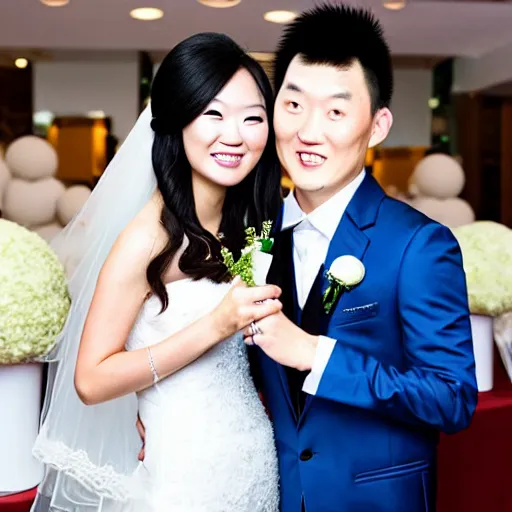 Image similar to cookie monster marrying justin sun, professional wedding photography