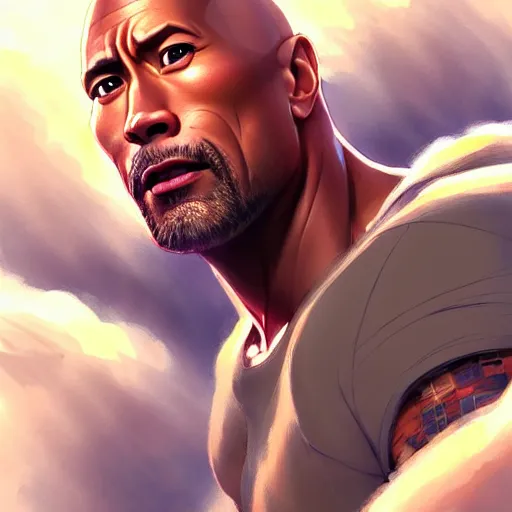 Prompt: dwayne the rock johnson, portrait shinkai makoto studio ghibli studio key hideaki anno sakimichan stanley artgerm lau rossdraws james jean marc simonetti elegant highly detailed digital painting artstation pixiv