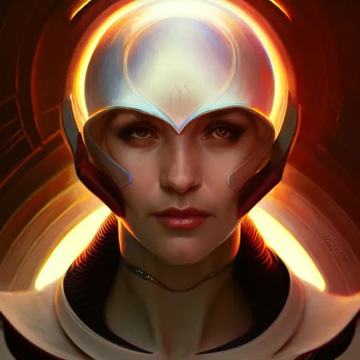 Image similar to futuristic priest, sci-fi, fantasy, intricate, elegant, serious, highly detailed, digital painting, artstation, concept art, smooth, sharp focus, illustration, art by artgerm and greg rutkowski and alphonse mucha