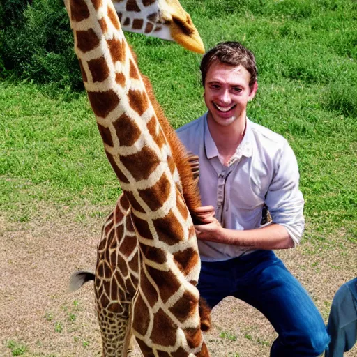 Image similar to human holds giraffe on his palm. photography