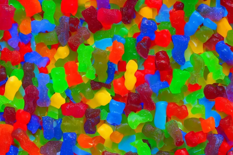 Image similar to desert oasis made of gummy candy, 8 5 mm bright - light photography,