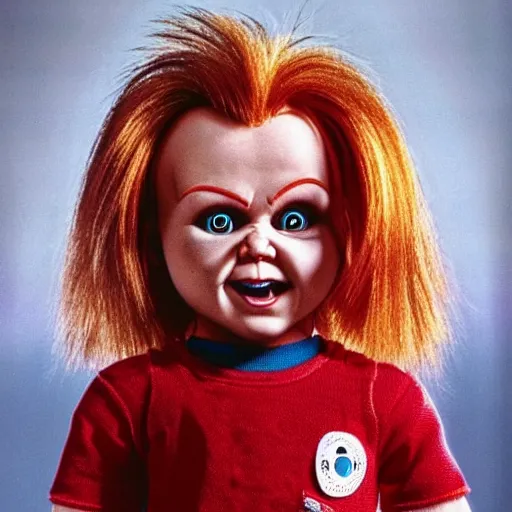 Image similar to hyperrealistic highly detailed Chucky doll from the movie Child's Play movie poster