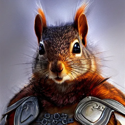 Prompt: squirrel as a realistic fantasy knight, closeup portrait art by donato giancola and greg rutkowski, realistic face, digital art, trending on artstation, symmetry!!, no helmet