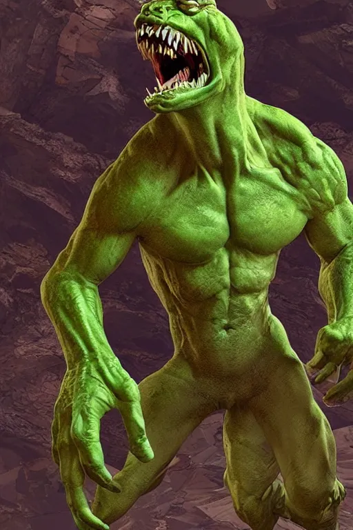 Image similar to hulking alien with reptilian and stone skin, giant claws