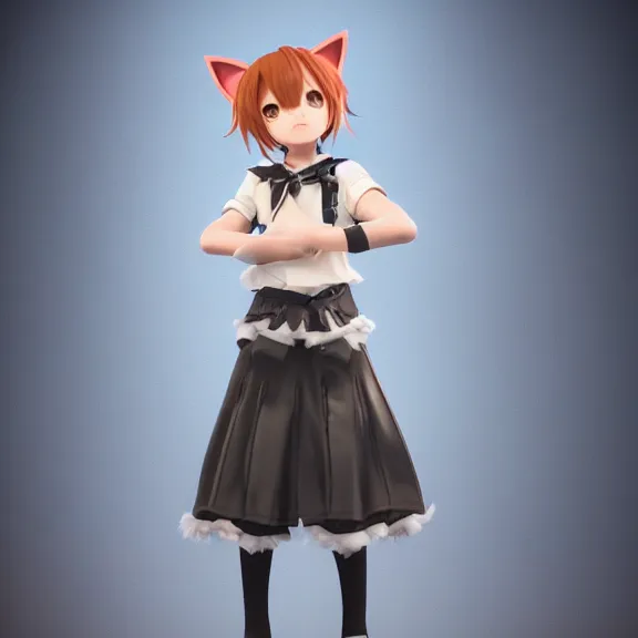 Image similar to 3D render of a cute anime boy with cat ears and tail wearing a skirt, fantasy artwork, fluffy, mid-shot, award winning, hyper detailed, very very very beautiful, studio lighting, artstation, unreal engine, unreal 5, 4k, octane renderer