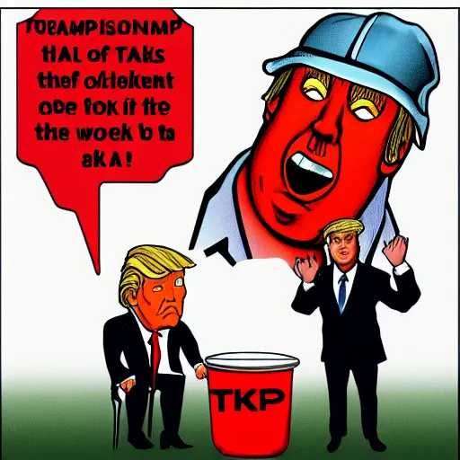 Image similar to donald trump Kool-Aid man breaking down wall