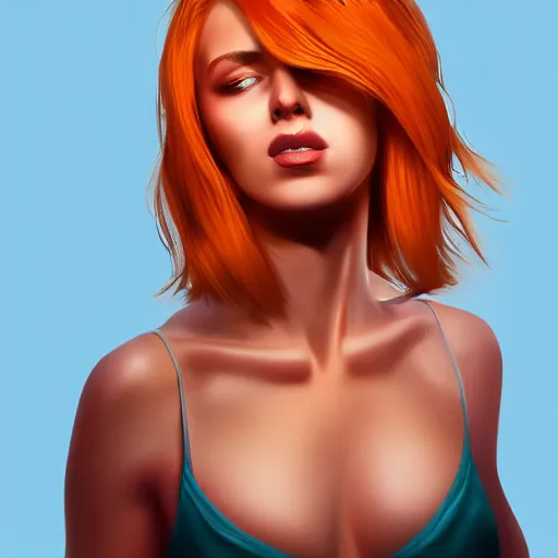 Prompt: a stunning upper body portrait of a beautiful woman with bleach blonde fiery hair by marvel comics, digital art, trending on artstation