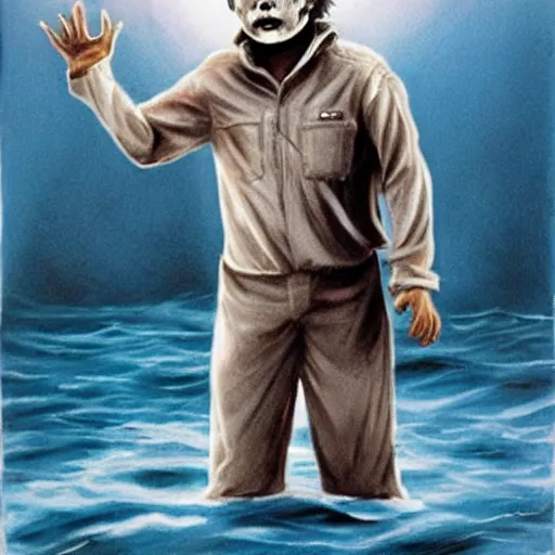 Prompt: michael myers in ocean