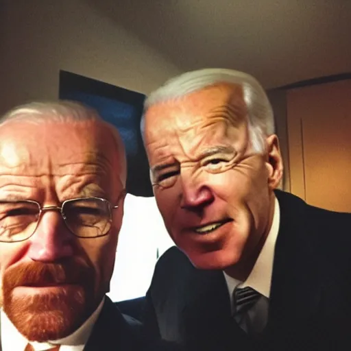 Image similar to Walter White and Joe Biden selfie, polaroid