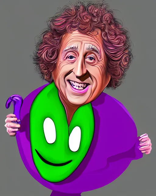 Prompt: gene wilder as the eggplant man, holding an eggplant, digital art