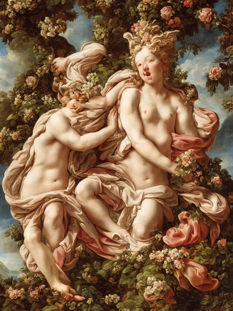 Prompt: abundance springing from division dramatic, elaborate emotive Baroque and Rococo styles to emphasize beauty as a transcendental, 8k image, ultra-realistic in the style of WLOP and Michelangelo Bounaroti