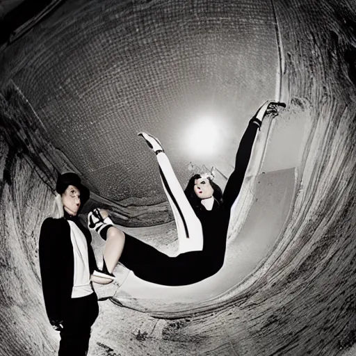 Image similar to fisheye medium format photograph of a surreal fashion shoot