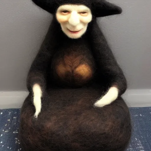 Image similar to photo of a life sized needle - felted 2 0 0 year old crone in a needle felted lounge room