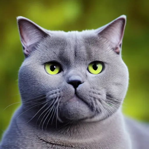 Big Blue British Shorthair Cat Looking At Camera Angry Portrait