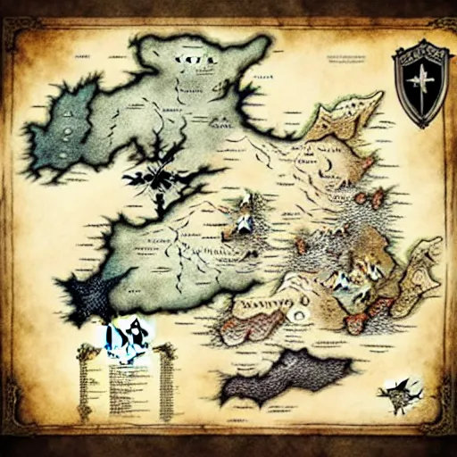 Prompt: game of thrones map printed on parchment