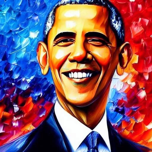 Image similar to beautiful leonid afremov portrait painting of barack obama. trending on artstation, 8k hq