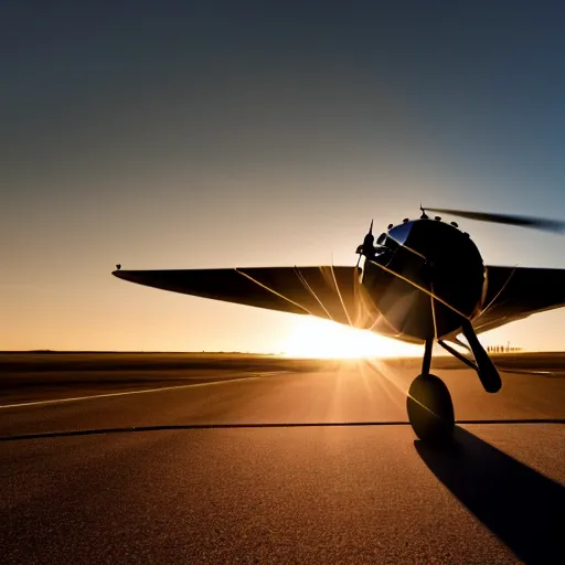 Image similar to beautiful shiny rotor plane about to take off, vintage 50s plane, high resolution 4k picture, engine is rotating and about to take off. sun glare on the camera