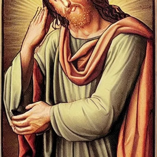 Image similar to facepalming jesus