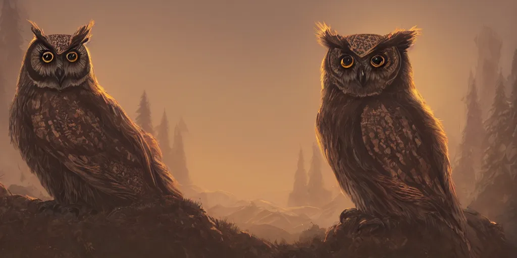 Prompt: an owl and bear hybrid, vintage disney, golden hour lighting, Gothic ,Fantasy style, serene, quiet, light, calm, subtle, peaceful, Photorealistic, Award Winning, Trending on ArtStation, Detailed