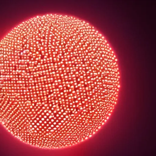 Image similar to a ball of gold nanoparticles, illuminated by a red laser beam