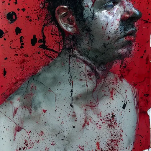 Image similar to matte portrait of a depressed young man covered in dirt and blood, by Antony Micallef by Camille Rose Garcia