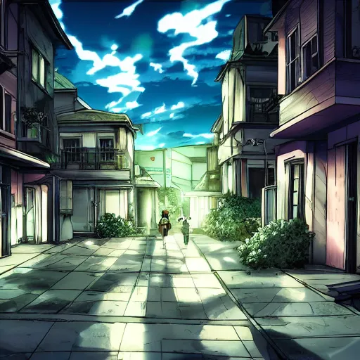 Image similar to key anime visual of a costal florida town at midnight, city streets vacant, very dark outside, black sky, modern anime style, official anime still