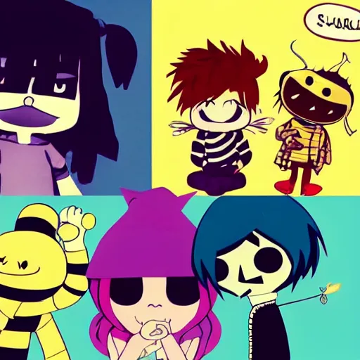 Image similar to six from little nightmares, lucy loud, noodle gorillaz phase 2, kris deltarune, joey ramone