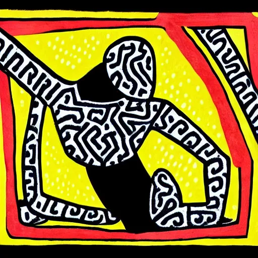 Image similar to a black woman, pregnant, by keith harring, intricate details, colorful
