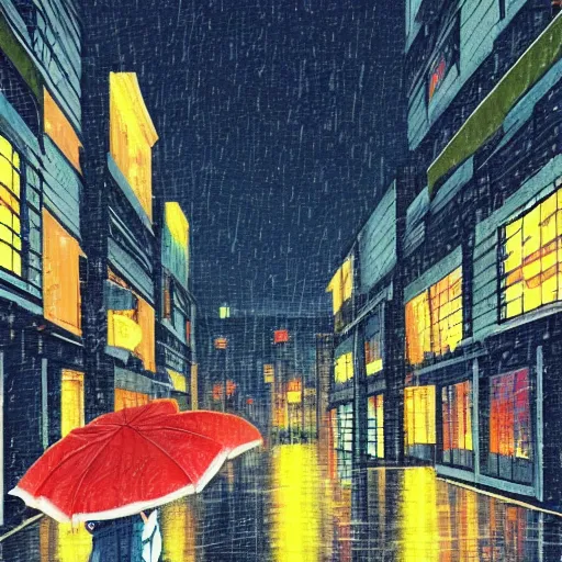 Image similar to a rainy city street in the style of japanese animation, trending on pixiv