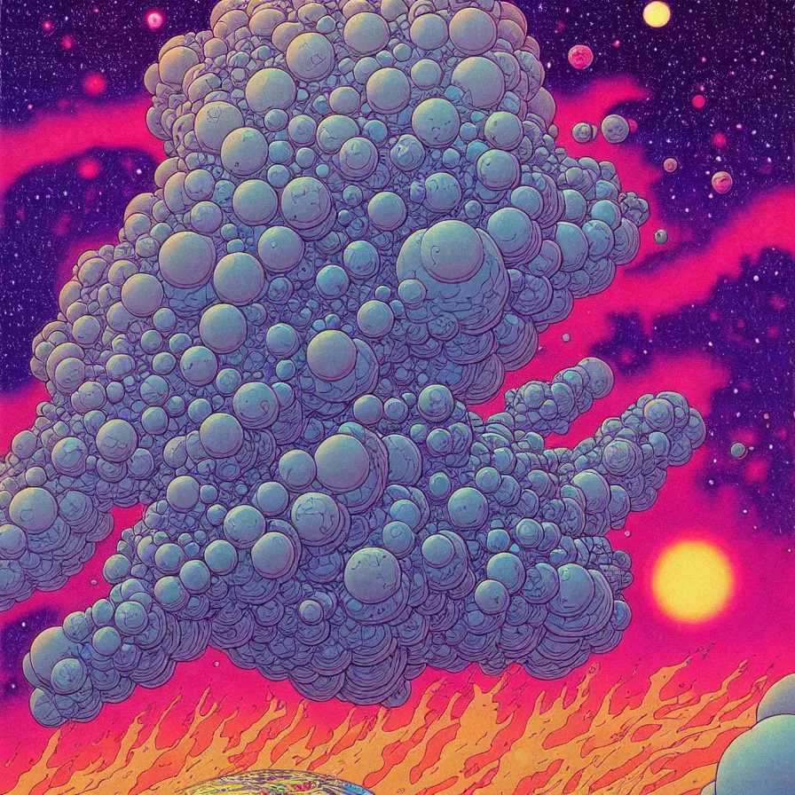 Image similar to ( ( ( ( beautiful flowers and gas cloud in a strange planet ) ) ) ) by mœbius!!!!!!!!!!!!!!!!!!!!!!!!!!!, overdetailed art, colorful, artistic record jacket design