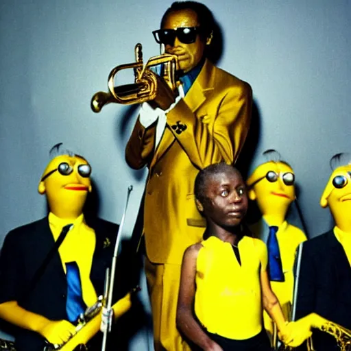 Image similar to a photo of miles davis with the yellow minions